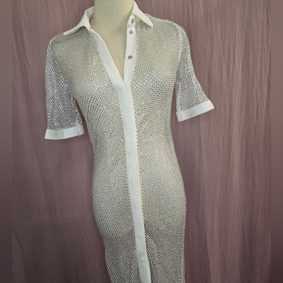 GINA EMBELLISHED RHINESTONE MESH SPARKLE BUTTON FRONT MAXI DRESS- Medium NWOT - Picture 7 of 12